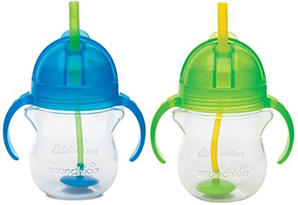 Munchkin Click Lock 7 Ounce Weighted Flexi-Straw Cup, 2 Pack, Blue/Green