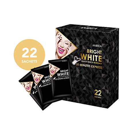 ANRIEA Black Tooth Whitener, Whitening Strips, Mild Charcoal Teeth Whitening for Sensitive Teeth, 30 Mins Express, 22-Day Treatments