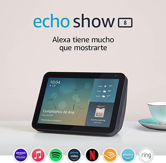 Echo Show 8 (1.ª generación, modelo de 2019) | Pantalla inteligente con Alexa | Mantén el contacto con la ayuda de Alexa | Antracita