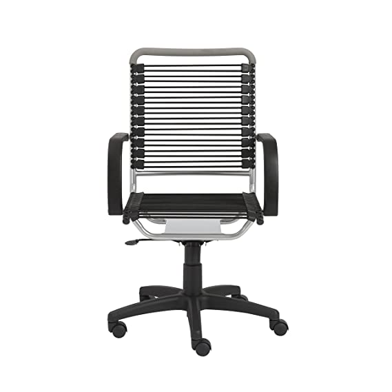 Eurø Style Bungie High Back Adjustable Office Chair with Arms and Foam Top Cover, Black Bungies with Aluminum Frame
