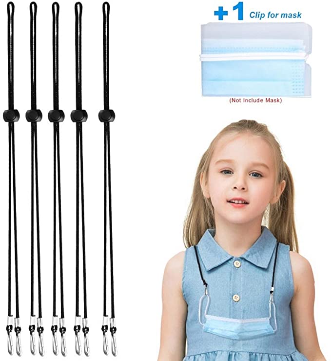 Face Mask Lanyard for Adults Kids, Adjustable Length Face Mask Lanyard with Clips, Relieve Ear Pressure, Comfortable Around Neck with Storage Clip for Mask(5 Packs)