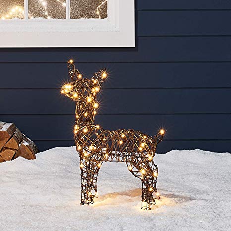 Lights4fun, Inc. 23.5" Rattan Fawn Reindeer LED Christmas Light Up Figures Decoration for Indoor Outdoor Use