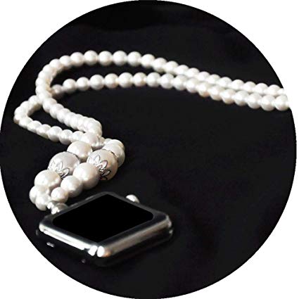 White Pearl Necklace Smartwatch Neck Chain 42mm of Series 3 2 1 / 44mm of Series 4 Jewelry New Watch Strap Neckband Wearable Handmade Replacement Accessories Wearable Technology Adaptor Smartwatch