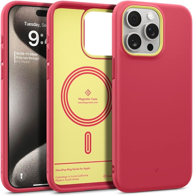 Caseology Nano Pop Mag for iPhone 15 Pro Max Case 5G [Dual Layer Silicone Case Compatible with Magsafe] Military Grade Drop Tested (2023) - Magenta Lychee