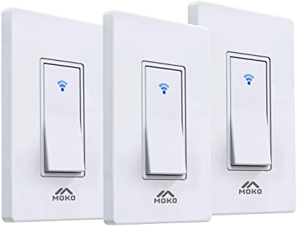 MoKo Smart Switch WiFi Light Switch with Remote Control and Timer Schedule, Work with Alexa/Google Home/SmartThings, Neutral Wire Required, Easy Installation, Only Supports 2.4GHz Network, 3 Pack