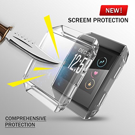 Fitbit Ionic Screen Protector Case, UBOLE Scratch-resistant Flexible Lightweight Plated TPU FullBody Protective Case for Fitbit Ionic Smart Watch (CLEAR)