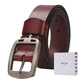 BISON DENIM Belt for Men Genuine Leather Casual Buckle Belt for Jeans Dress Fashion&Cool