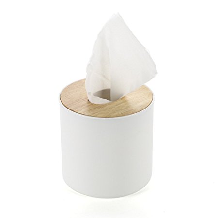 Fealkira Oak Cap Tissue Box Cover Toilet Paper Holder Dispenser for Your Home, Bathroom and Office (round)