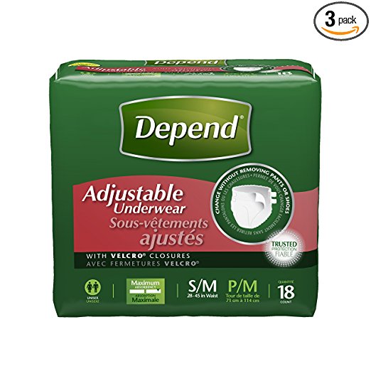 Depend Adjustable Incontinence Underwear, Maximum Absorbency, Small/Medium, 18 Count (Pack of 3)