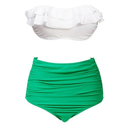 High Waist Bikini, Wearlizer Two Piece Summer Swimwear, Bathing Suit White and Green