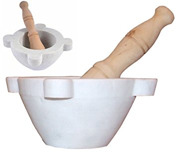 MARBLE mortar with pestle WOOD (14 cm) Marble Carrara Italy