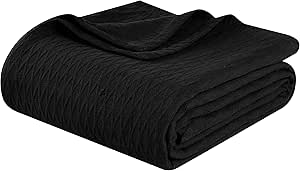 SUPERIOR Diamond Weave Blanket, 100% Cotton Cover for Home, Couch, Bed, Soft, Warm Blankets, Boho Aesthetic, Comfy, Cozy, and Cute Covers, Decorative Bedding Essentials, Throw, Black