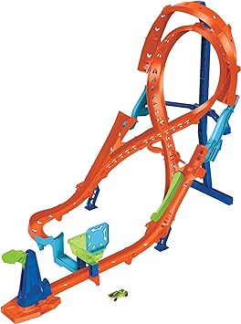 Hot Wheels Track Set with 1 Hot Wheels Car, Tall Figure-8 Track for Race & Stunting, Connects to Other Hot Wheels Tracks, Folds for Convenient Storage