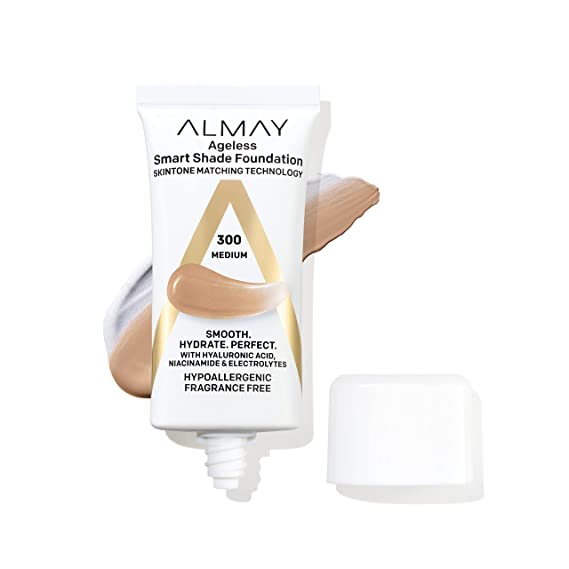 Anti-Aging Foundation by Almay, Smart Shade Face Makeup with Hyaluronic Acid, Niacinamide, Vitamin C & E, Hypoallergenic-Fragrance Free, 300 Medium, 1 Fl Oz (Pack of 1)