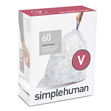 simplehuman Code V Custom Fit Recycling Trash Can Liner, 3 Refill Packs (60 Count), 16-18 L/4.2-4.8 Gal Bag, Clear