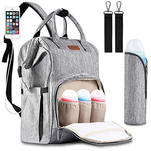 Baby Changing Bag BESTOPE Baby Diaper Nappy Backpack Large Capacity Oxford Diaper Bag with USB Charging Port Multi-Functional Waterproof Travel Backpack (Grey)