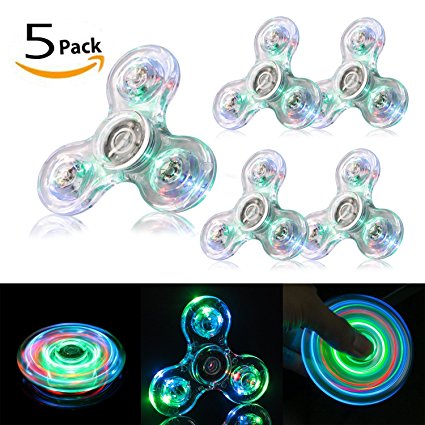 5 Pack LED Light Fidget Spinner Stress Relief Anxiety Toys Best Autism Fidgets spinners for Adults Children Finger Toy with Bearing Focus Fidgeting Restless Colorful Hand Spin Party Favor by Akimoom