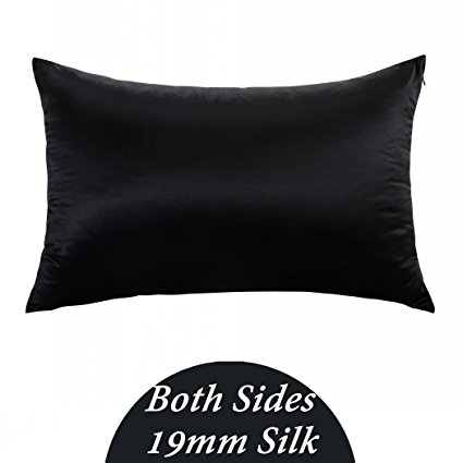 ZIMASILK 100% Mulberry Silk Pillowcase for Hair and Skin ,Both Side 19 Momme Silk, 1pc (King 20''x36'', Black),Gift Box