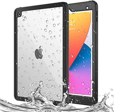 MoKo Case Fit New iPad 8th Gen 2020 & iPad 7th Generation 2019/ iPad 10.2 Case, Waterproof Case with Built-in Screen Protector Ultra Protective Shock-Absorbing Bumper Submersible Full-Body Case,Black