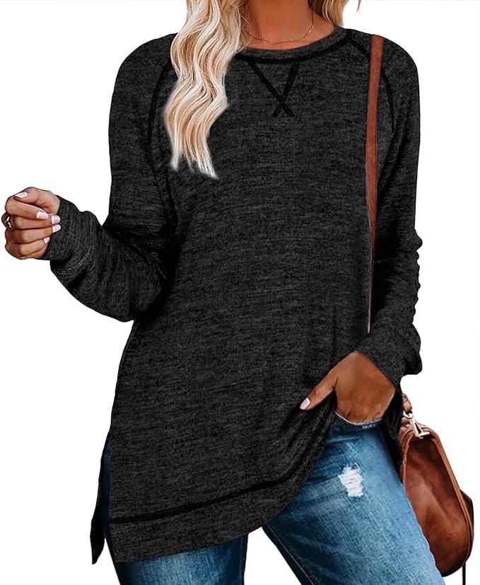 Aokosor Womens Sweaters Long Sleeve Shirts Lightweight Side Split Tunic Tops for Leggings Trending Now 2023