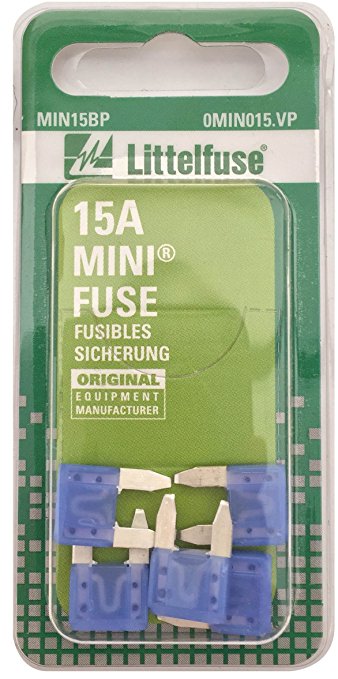 Littelfuse MIN15BP MINI 297 Series Fast-Acting Automotive Blade Fuse - Pack of 5