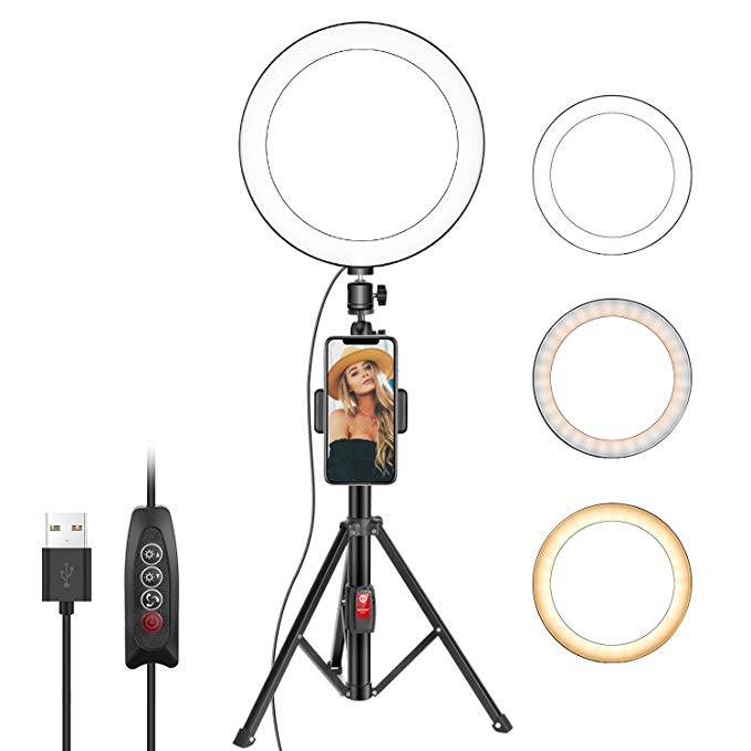 Neewer 10 Inches Selfie Ring Light with Tripod Stand and Cell Phone Holder for Live Stream/Makeup, Mini Led Camera Ringlight for YouTube Video/Photography Compatible with iPhone Xs Max XR Android