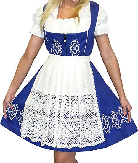 Dirndl Trachten Haus German Oktoberfest Waitress Short Dress 3-Piece Blue