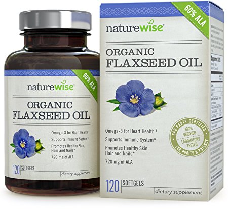 NatureWise Organic Flaxseed Oil 1200mg with 720 mg ALA, Omegas 3-6-9 for Cardiovascular Health & Immune Support, Promotes Healthy Skin, Nails & Hair, Non-GMO, 120 count