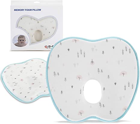 Slowton Baby Pillow, Anti Flat Head Plagiocephaly Pillow for Newborn Baby, Soft Memory Foam Infant Pillow Head Neck Support (0-12) Months with Removable Zipper Pillow Case,Ideal (White)