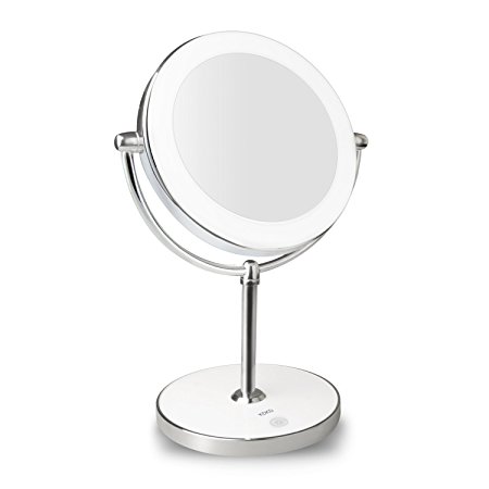 Lighted Makeup Mirror, KDKD Round Shaped LED Dimmable Mirror 1X/ 7X Magnification Double – Sided Cosmetic Mirror, Polished Chrome Finish