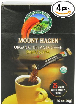 Mount Hagen Organic Instant Regular Coffee, 25-Count Single Serve packets  (Pack of 4)