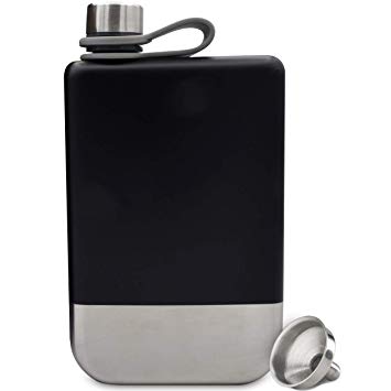 Premium 8 oz Outdoor Explorer Flask, Food Grade, 304 (18/8) Stainless Steel | Leak Proof | Liquor Flask by Future Hydrate | Includes Free Bonus Funnel (Black & Silver, 8 Ounces)
