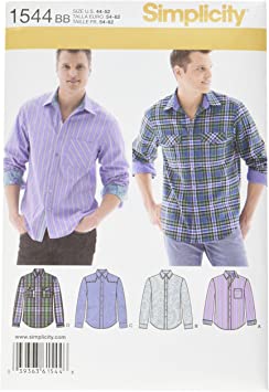 Simplicity Pattern 1544 Men's Shirt with Fabric Variations Sizes 44-52 Chest