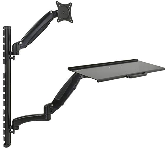 VIVO Black Sit-Stand Wall Mount Gas-Spring Height Adjustable Monitor & Keyboard Workstation for Screens up to 27" (STAND-SIT1K)