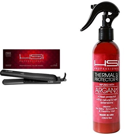 HSI Professional Ceramic Tourmaline Ionic Flat Iron and HSI PROFESSIONAL Thermal Protector 450 with Argan oil for Flat Iron