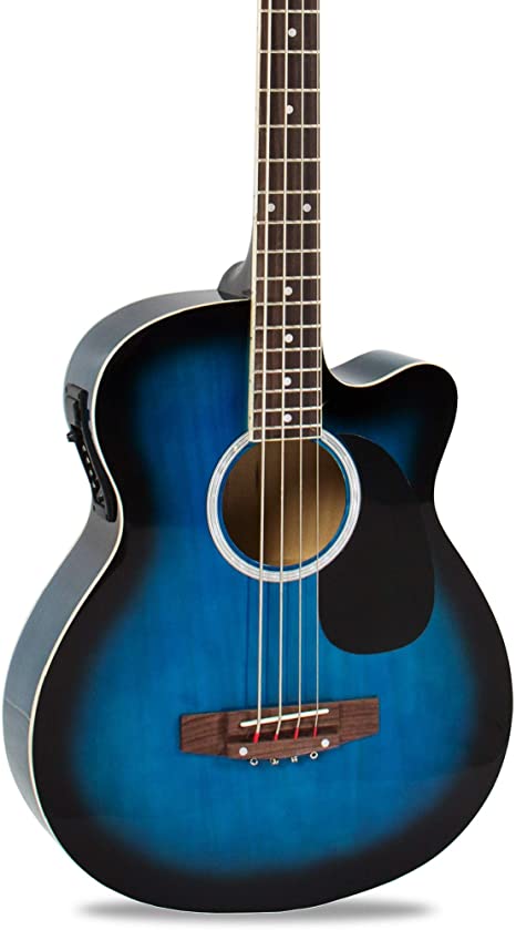 Electric Acoustic Bass Guitar Blue Solid Wood Construction with Equalizer