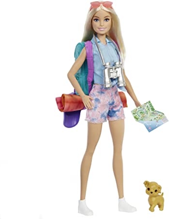 Barbie It Takes Two “Malibu” Camping Doll (11.5 in Blonde) with Pet Puppy, Backpack, Sleeping Bag & 10 Camping Accessories, Gift for 3 to 7 Year Olds