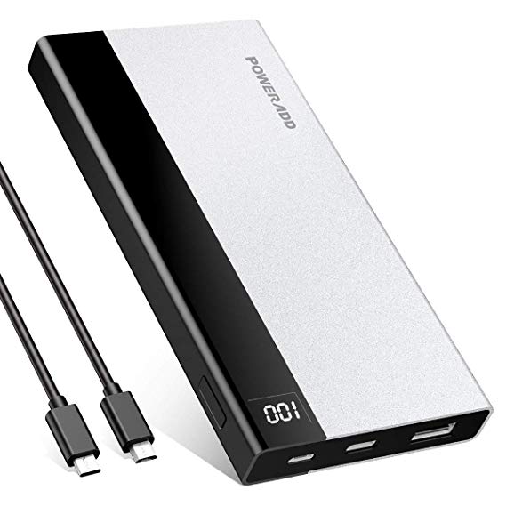 Poweradd Aries I 10000mAh Portable Charger Power Bank with LED Display(USB-C Input & Output 5V/3A) Fast Charge Compatible for iPhone, iPad, Samsung, Huawei, Most Other Phones and Tablets