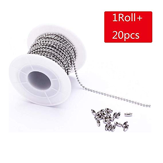 Tiparts 30 Feet Stainless Steel Ball Chains Necklace with 20pcs Connectors Clasps,Silver Bead Chain Sets (Chain Width 2mm 20pcs connectors)