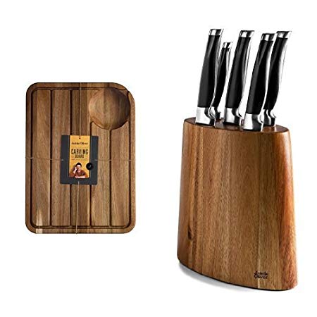Jamie Oliver Carving Board with Acacia Knife Block, 5 Pieces