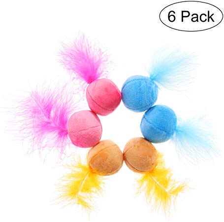 UEETEK Cat Feather Ball, Catnip Ball Interactive Toys with Bell for Kitten, Pack of 6