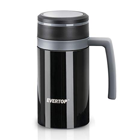 Stainless Steel Coffee Mug with Handle Drinking Bottle Tea Cup Vacuum Flask For Hiking, Camping, Sporting 450ML Black