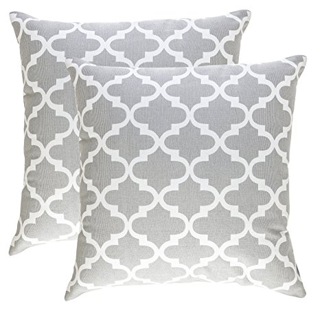 TreeWool, (Pack of 2) Trellis Accent Throw Pillow Covers in Cotton Canvas (18 x 18 Inches; Silver Grey & White)