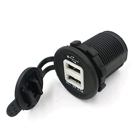 LEORX car, motorcycle, cigarette lighter socket, dual USB power adapter battery charger - waterproof 12-24V.