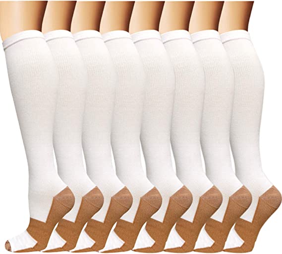 8 Pairs Copper Compression Socks for Men & Women - Best for Running,Athletic,Medical,Pregnancy and Travel -20-30mmHg