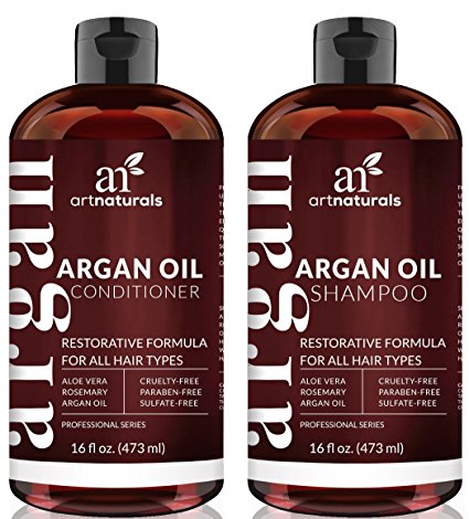 Art Naturals Organic Moroccan Argan Oil Shampoo and Conditioner Set (2 x 16 Oz) - Sulfate Free - Volumizing & Moisturizing, Gentle on Curly & Color Treated Hair,For Men & Women Infused with Keratin