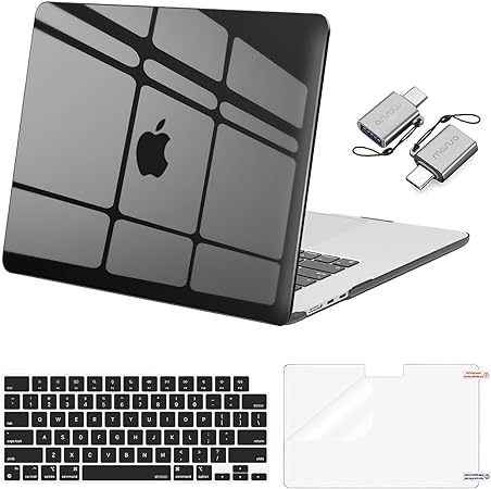 MOSISO Compatible with MacBook Air 15 inch Case 2023 Release A2941 M2 Chip Liquid Retina Display Touch ID, Plastic Hard Case&Keyboard Skin&Screen Protector&Type C Adapter 2 Pack, Smoke Black