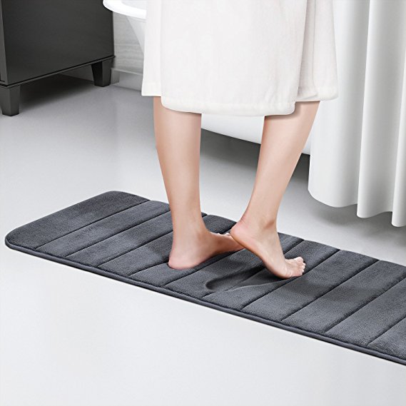 Lifewit Memory Foam Bath Runner Rug 47" x 17" 40D Extra Long Ultra Soft HD Bathroom Rubber Back Anti-slip Bathmats Grey