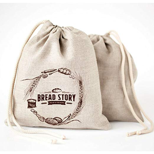 Natural Linen Bread Bags - 2-Pack Large 11 x15 in (30 cm x 40 cm) Ideal for Homemade Bread, Reusable Food Storage, Housewarming, Wedding Gift, Storage for Artisan Bread - Bakery & Baguette Bag