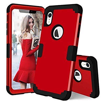ANHONG iPhone XR Protective Case,Shockproof 3 Layer Soft Silicone Defender Heavy Duty Phone Cover Compatible iPhone XR(2018) (Red and Black)